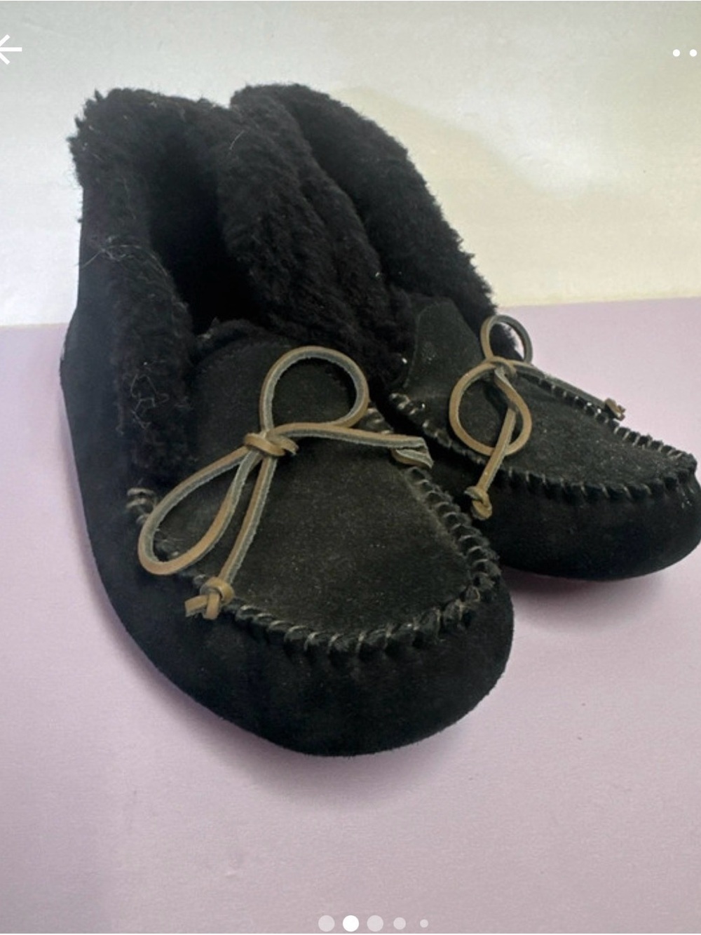 UGG Elena Black Furry Moccasins Sz 7